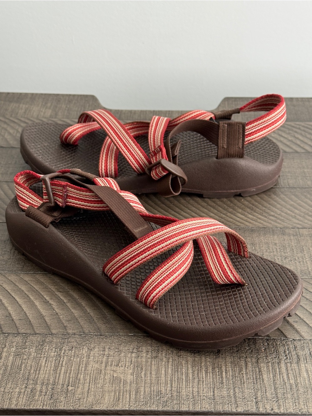 Chaco Brown and Red Striped Women's Sandals Size 9